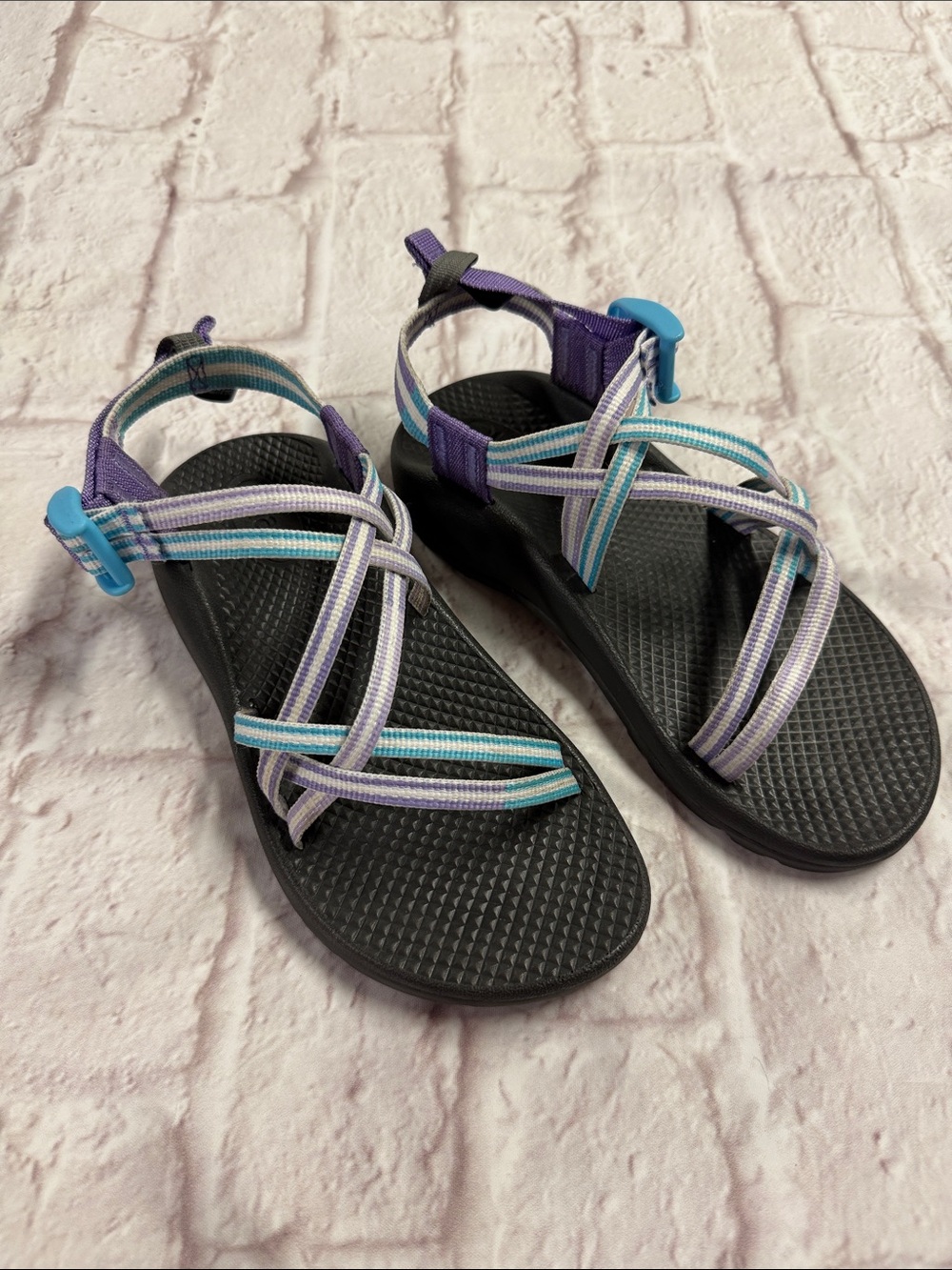 Chaco Kids Strappy Sandals in Black, Purple, Teal & White